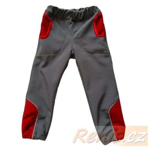 Dětské softshellové kalhoty zimní - BARVA KALHOT: Tmavě Šedá, BARVA PRVKŮ: Červená