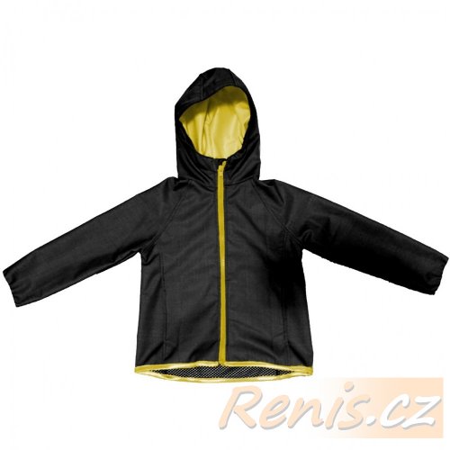 Dětská softshellová bunda jarní - BARVA BUNDY: Černá, BARVA ZIPU: Žlutá
