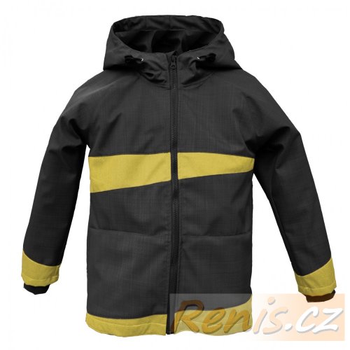 Dětské softshellová bunda jarní - BARVA BUNDY: Černá, BARVA PRVKŮ: Žlutá