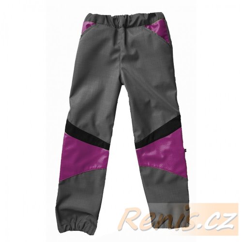 Dětské softshellové kalhoty jarní - BARVA KALHOT: Černá, BARVA PRVKŮ: Fialová