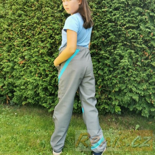 Dětské softshellové kalhoty jarní - BARVA KALHOT: Černá, BARVA PRVKŮ: Mango