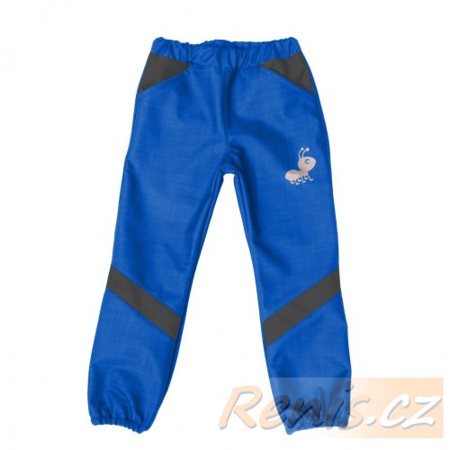 Dětské softshellové kalhoty jarní - BARVA KALHOT: Modrá, BARVA PRVKŮ: Žlutá