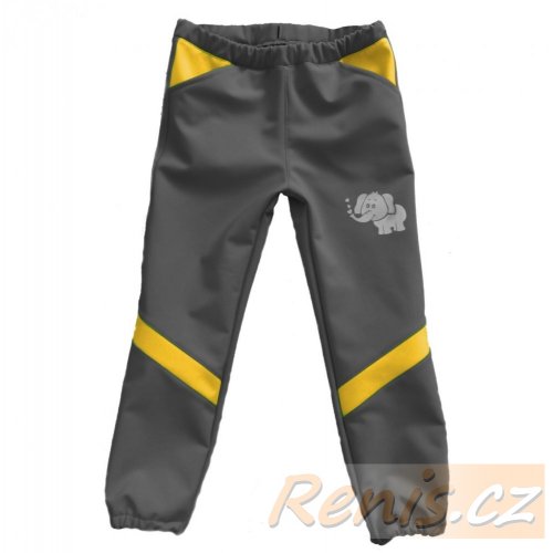 Dětské softshellové kalhoty zimní - BARVA KALHOT: Černá, BARVA PRVKŮ: Světle šedá