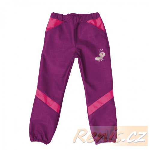 Dětské softshellové kalhoty jarní - BARVA KALHOT: Modrá, BARVA PRVKŮ: Růžová