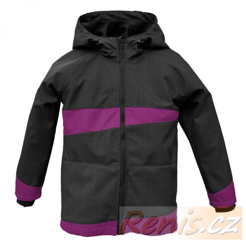 Dětské softshellová bunda jarní - BARVA BUNDY: Černá, BARVA PRVKŮ: Růžová