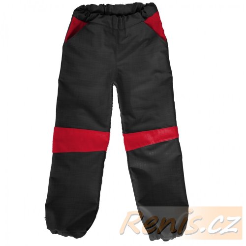 Dětské softshellové kalhoty jarní - BARVA KALHOT: Černá, BARVA PRVKŮ: Červená
