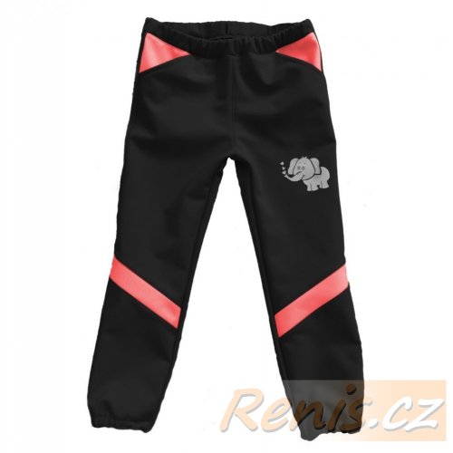 Dětské softshellové kalhoty zimní - BARVA KALHOT: Černá, BARVA PRVKŮ: Červená