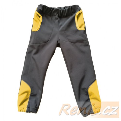 Dětské softshellové kalhoty zimní - BARVA KALHOT: Tmavě Šedá, BARVA PRVKŮ: Žlutá