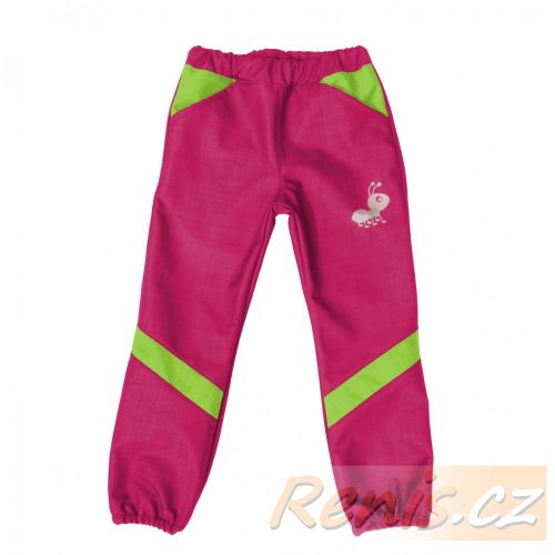 Dětské softshellové kalhoty jarní - BARVA KALHOT: Fialová, BARVA PRVKŮ: Limeta
