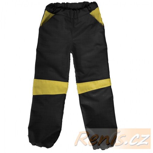 Dětské softshellové kalhoty jarní - BARVA KALHOT: Černá, BARVA PRVKŮ: Žlutá