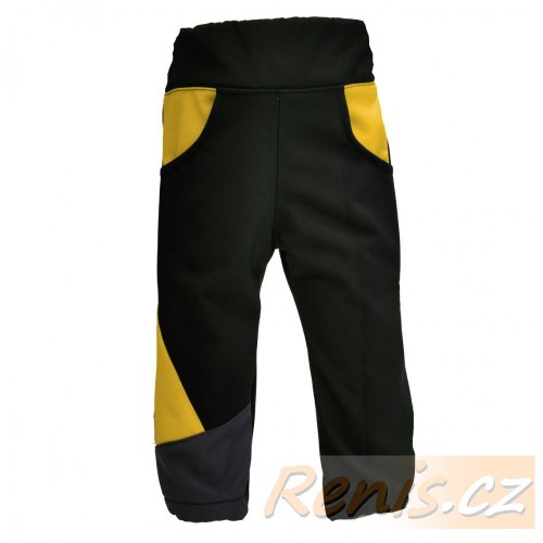 Dětské softshellové kalhoty zimní - BARVA KALHOT: Černá, BARVA PRVKŮ: Mango