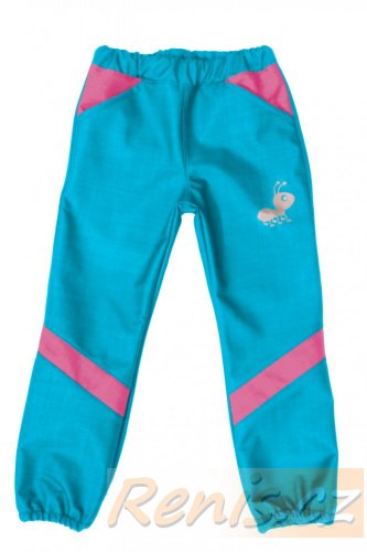 Dětské softshellové kalhoty jarní - BARVA KALHOT: Fialová, BARVA PRVKŮ: Modrá