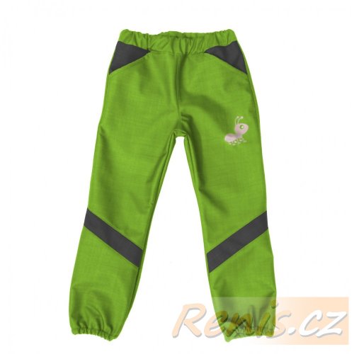 Dětské softshellové kalhoty jarní - BARVA KALHOT: Limeta, BARVA PRVKŮ: Tyrkys